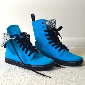 Dr. Martens Air Wair Stratford Blue Canvas Lace Up Combat Boots Women's Size 7